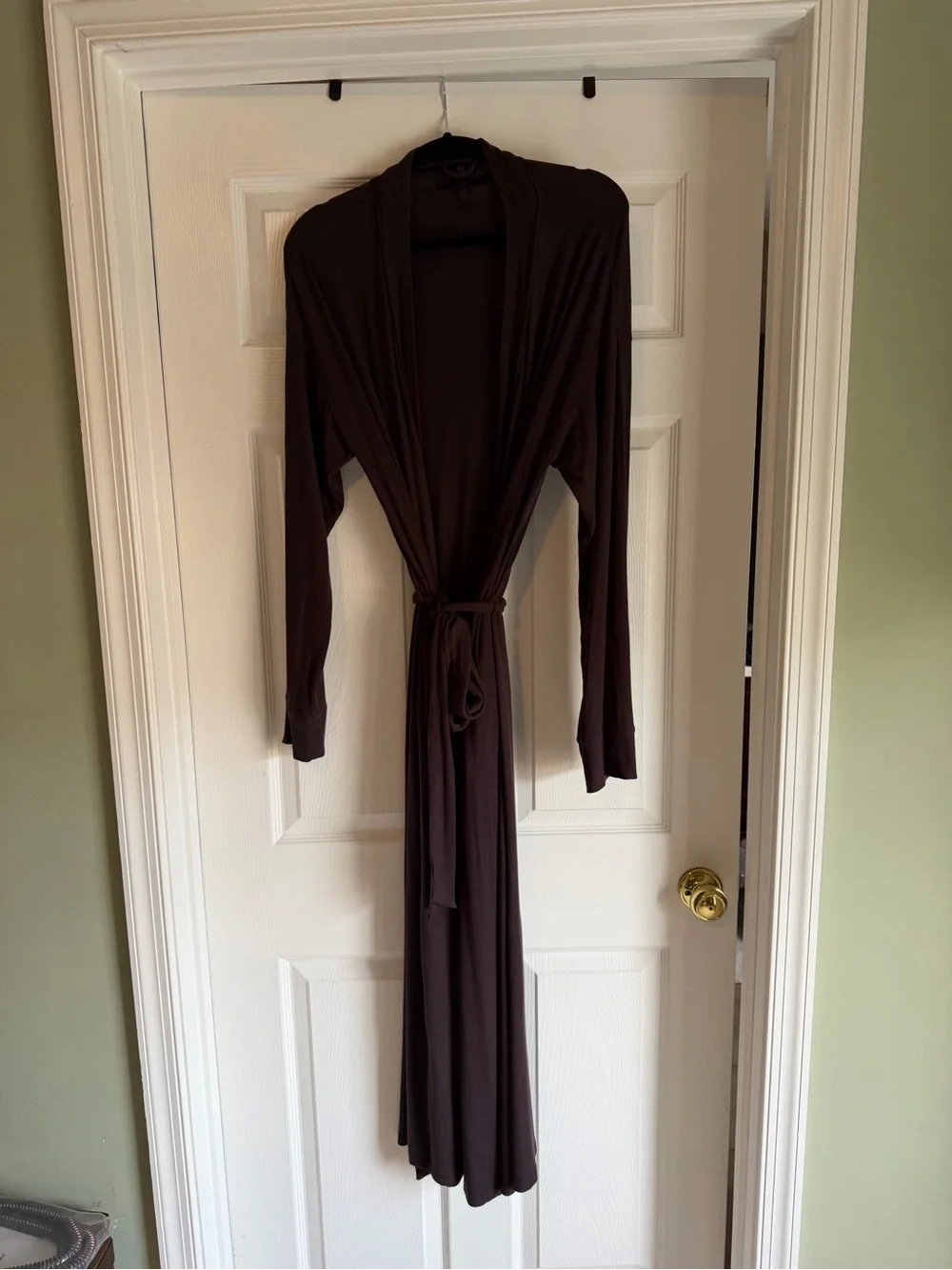 SKIMS Long Open-Front Black Knit Robe